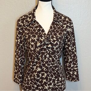 Vintage CHADWICKS Petite Medium Brown Floral Knot Front Top 70s Style Retro